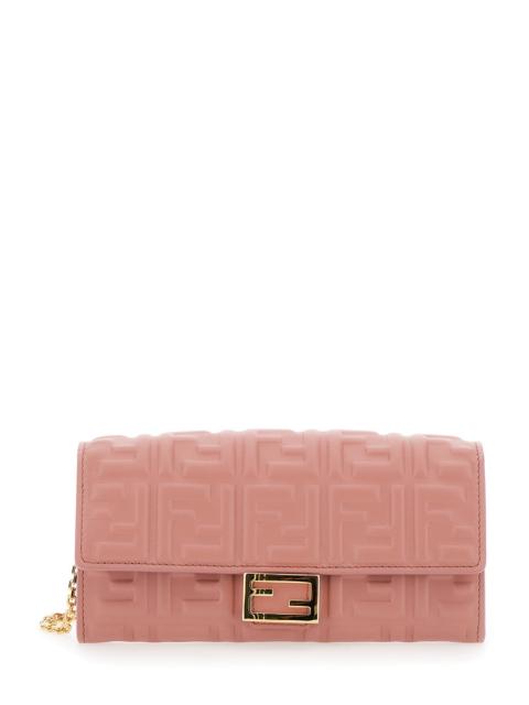 FENDI Fendi Women “Continental” Pink Mini Bag With All-Over Ff Pattern In Embossed Leather Woman