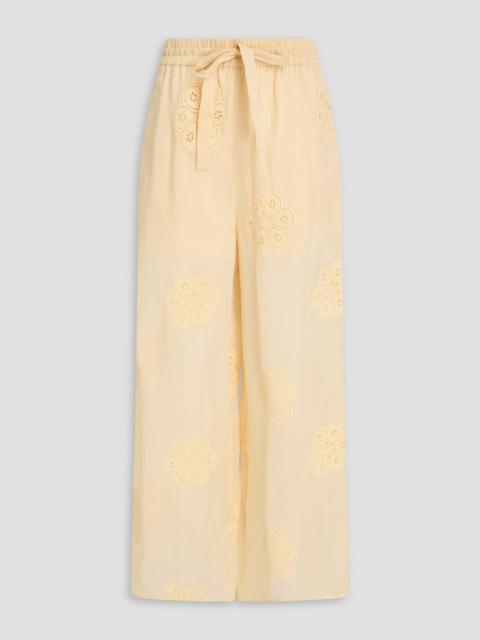 Zimmermann Embroidered ramie wide-leg pants