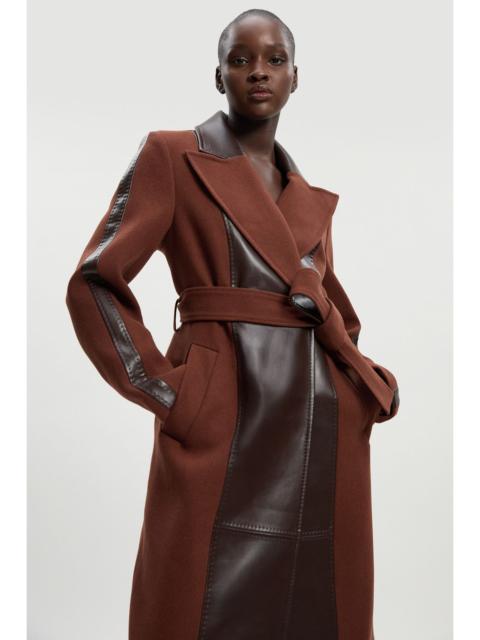 KAREN MILLEN Wool PU Mix Belted Midi Coat