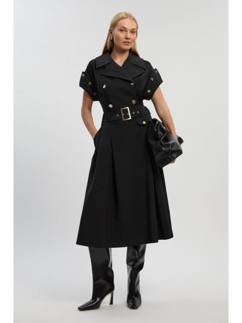 KAREN MILLEN Petite Polished Tailored Button Detail Pleated Midi Dress