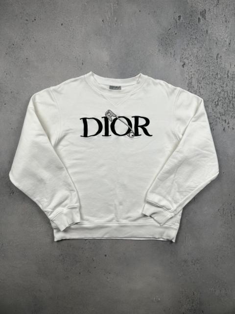 Dior Dior Safety Pin Embroidered Logo Sweatshirt White Lux Fleece
