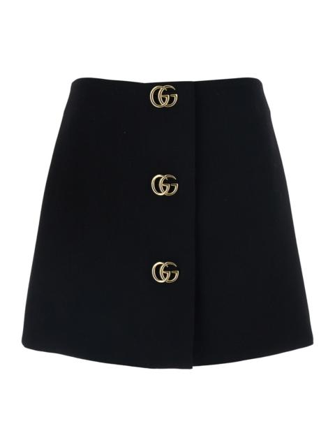 GUCCI Gucci Women Black Wool Crepe Double G Button Mini Skirt For Women