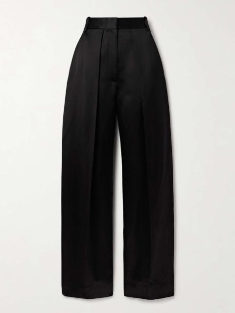 Marinta satin-trimmed pleated crepe wide-leg pants