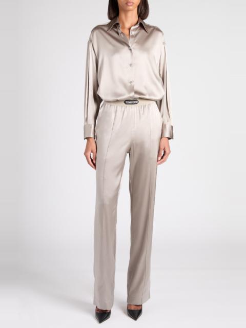 TOM FORD TOM FORD Relaxed Fit Stretch Silk Satin Blouse in Ig606 Dark Silver at Nordstrom
