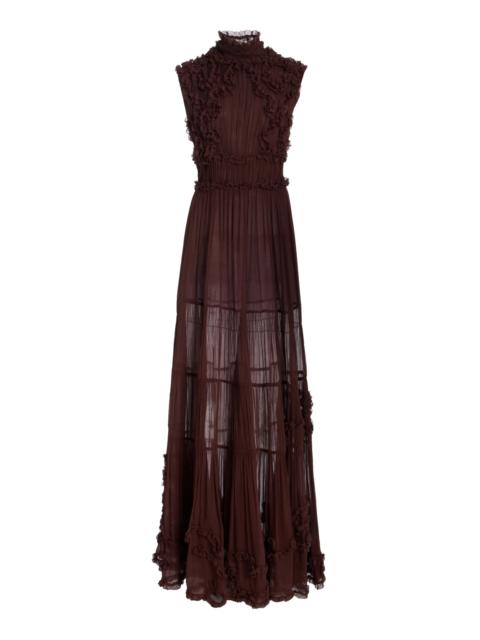 ULLA JOHNSON Verona Embroidered Silk Gown burgundy