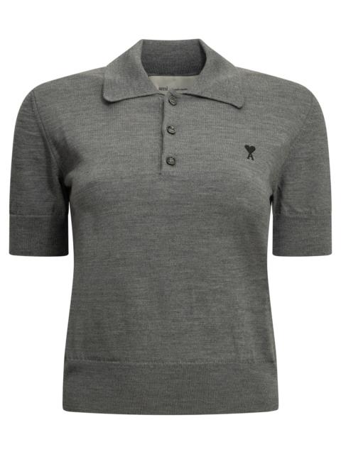 AMI Paris AMI Paris Merino Wool Polo Shirt Grey Women