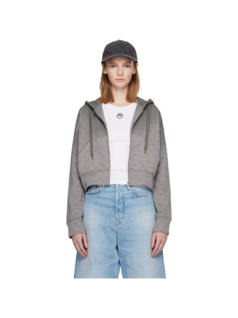 Marine Serre Gray Faded Moon Fleece Cropped Zipped Hoodie