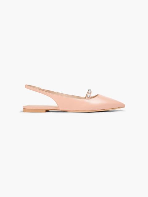Stuart Weitzman Faux pearl-embellished leather slingback point-toe flats