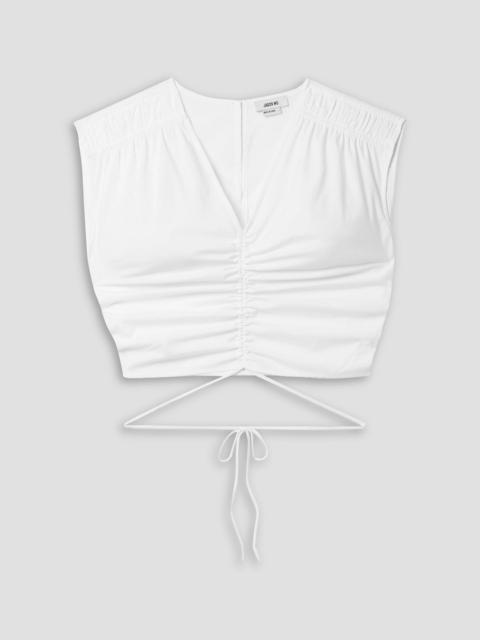 Other Designers Cropped gathered cotton-blend poplin top