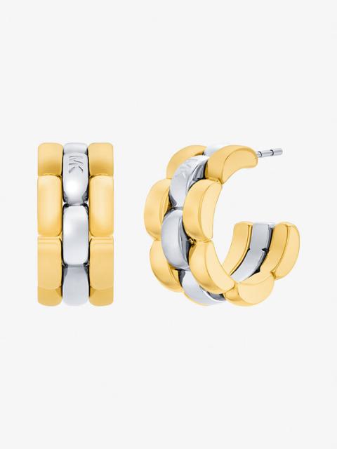 MICHAEL KORS Two-Tone 3-Link Huggie Earrings