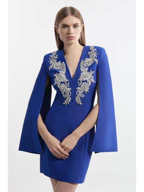 KAREN MILLEN Bandage Form Fitting Cape Sleeve Embellished Mini Dress