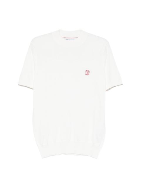 Brunello Cucinelli EMBROIDERED-LOGO KNITTED T-SHIRT