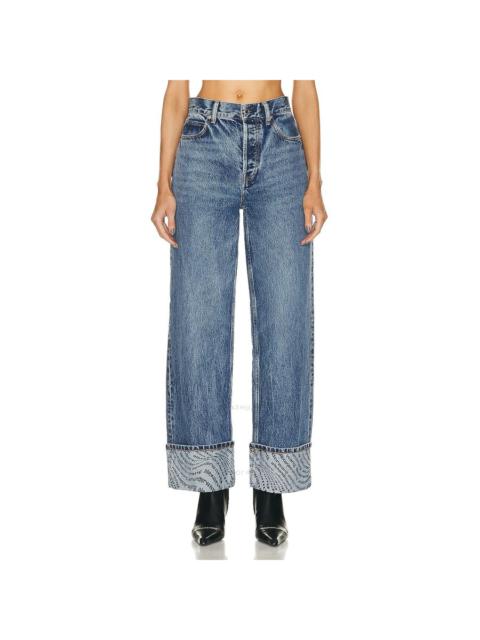 alexanderwang.t T by Alexander Wang Ladies Vintage Medium Indigo Wide Leg Logo Print Jeans