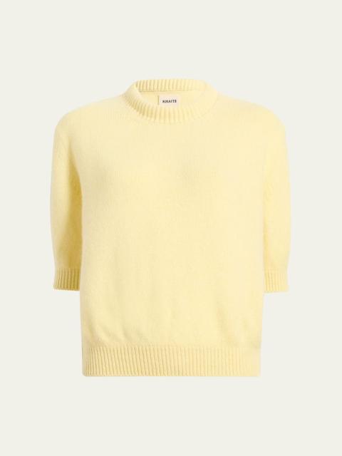 KHAITE Davin Short-Sleeve Cashmere Sweater