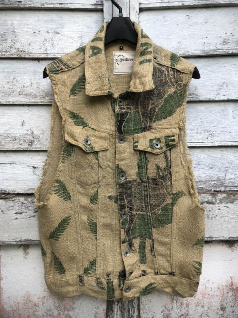 Other Designers Japanese Brand - Jack Rose Marijuana Leaf Print Raw Seam 100% Linen Vest