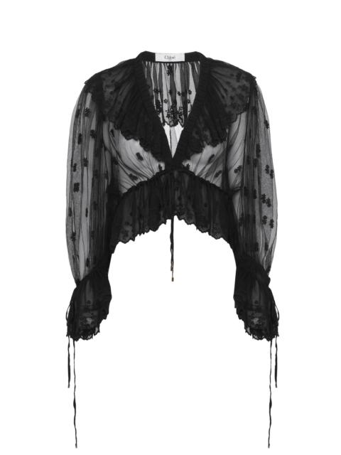 Chloé V-NECK RUFFLE TOP IN EMBROIDERED LACE