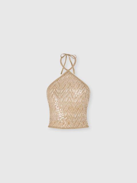 Missoni Missoni Top In Lamé Viscose With Lace Motif, Sequins, And Halter Neckline in Gold& White at Nordstro