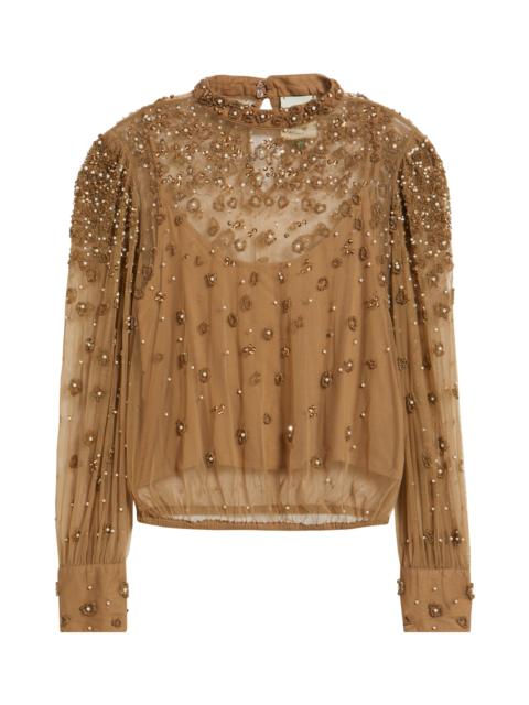 FARM RIO FARM Rio Embroidered Tulle Lined Blouse in Caramel at Nordstrom