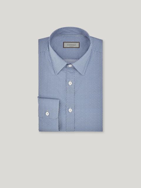 Canali AIR FORCE BLUE PRINTED COTTON AND LYOCELL CASUAL SHIRT
