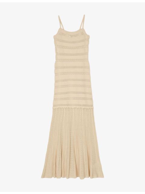 Sandro Pointelle-Pattern Flared-Hem Stretch-Knit Maxi Dress