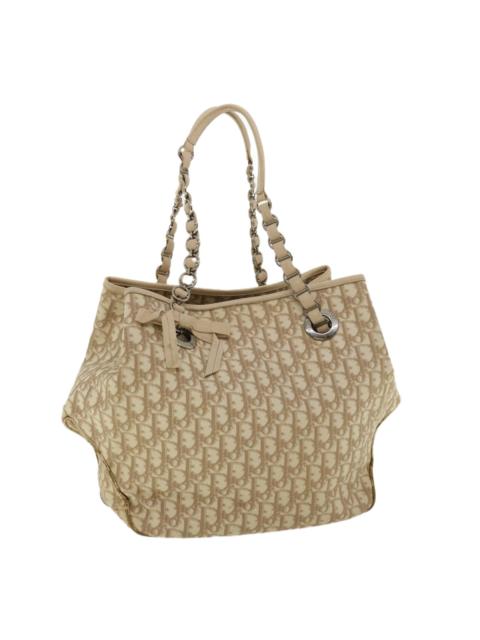 Dior DIOR Trotter Canvas Chain Tote Bag Leather Beige
