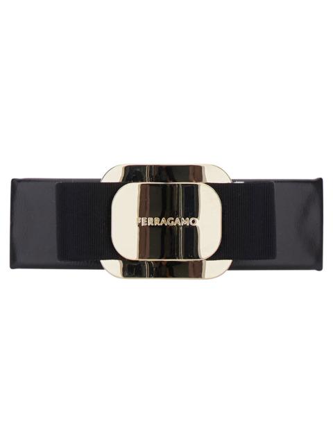 Ferragamo Women Black Hairclip With Vara Bow In Leather Blend Woman