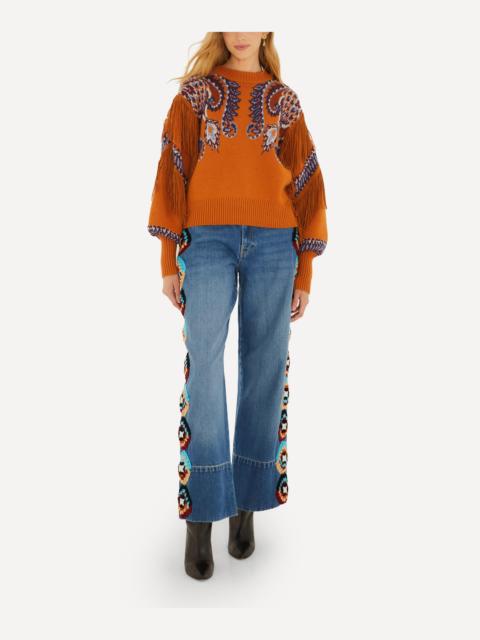 FARM RIO Arabesque Scarf Fringe Knit Jumper