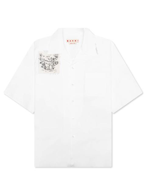 Marni POPLIN BOWLING SHIRT WITH DANTE PATCH - LILY WHITE