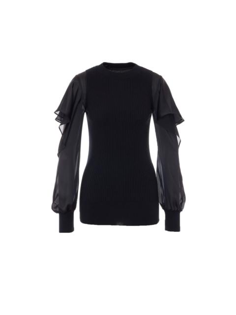 sacai Sacai Women Satin X Cotton Knit Pullover