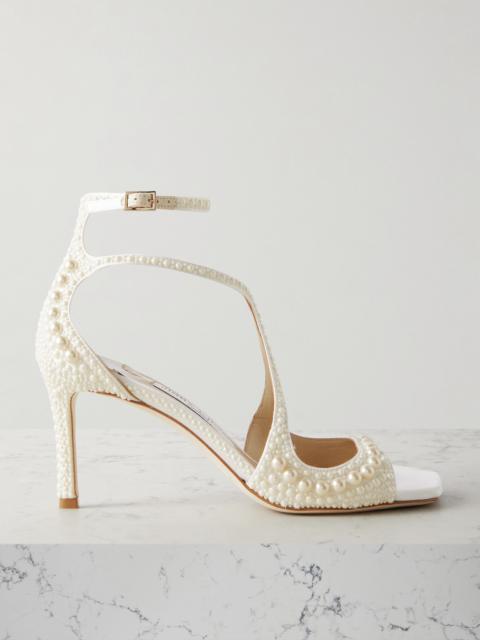 JIMMY CHOO Azia 75 Faux Pearl-embellished Satin Sandals