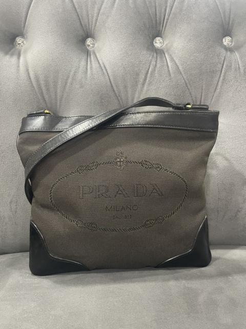 Prada Authentic PRADA Logo Jacquard Canvas leather shoulder bag