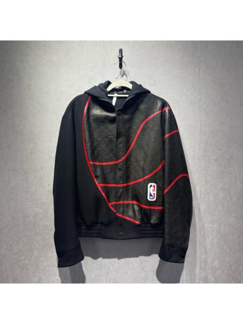 Louis Vuitton Louis Vuitton x NBA collaboration wool and leather patchwork monogram baseball jacket