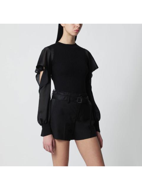 sacai Sacai Black Knit Top With Semi-Sheer Sleeves Women