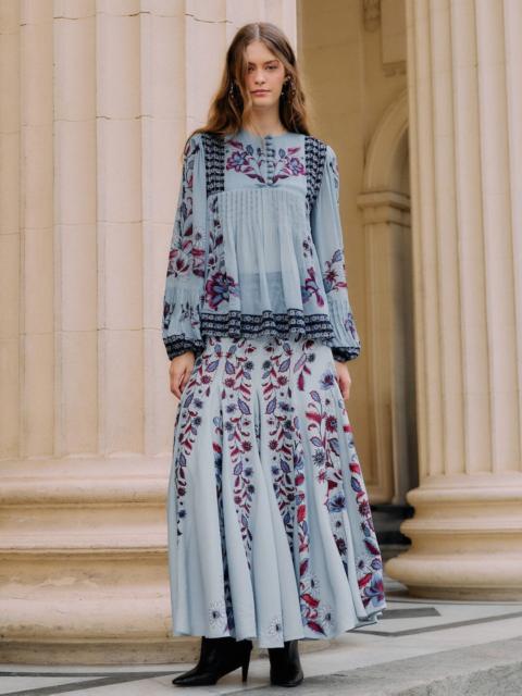 FARM RIO Soft Blue Marcelle Pleated Maxi Skirt