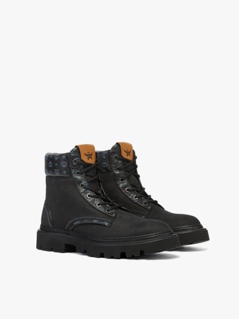 MCM Ankle Boots in Nubuck and Monogram Print Leather