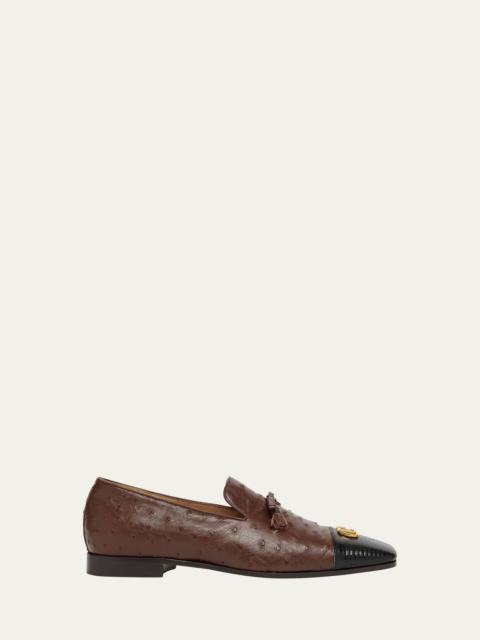 Valentino Men's Babouchoes Ostrich and Lizard Cap-Toe Loafers