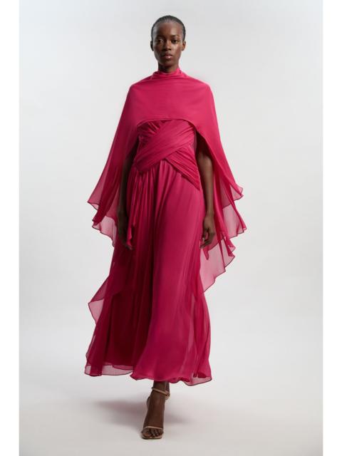 KAREN MILLEN Crinkle Cross Front Georgette Woven Maxi Dress