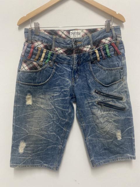 Nylaus Distressed Denim Shorts with Multicolor Belt Loops – Japan Streetwear Style