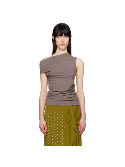 Dries Van Noten Gray Off-Shoulder Jersey Tank Top