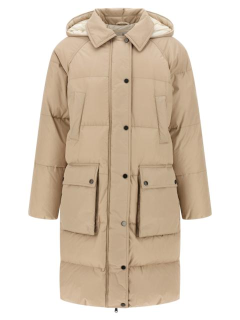 Brunello Cucinelli Shiny Zipper Pull Puffer Jackets Beige