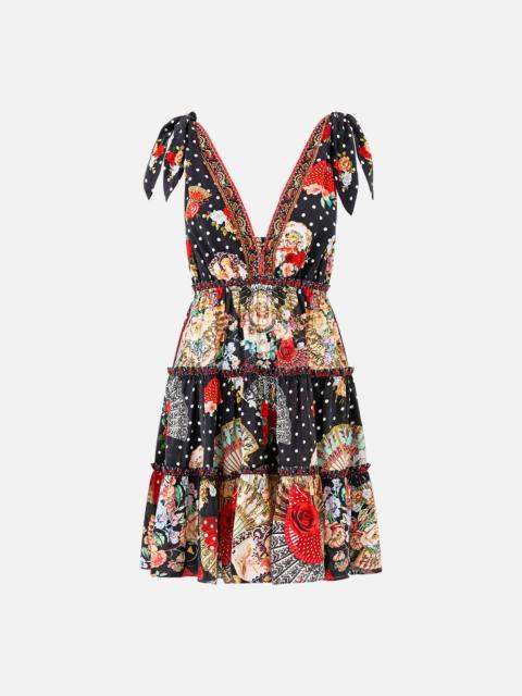 CAMILLA TIERED SHORT DRESS WITH SHOULDER TIES