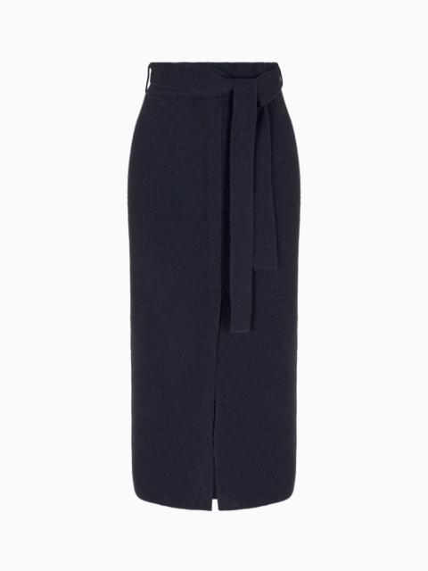 EMPORIO ARMANI WOOL LONG SKIRT WITH SLIT AND BELT