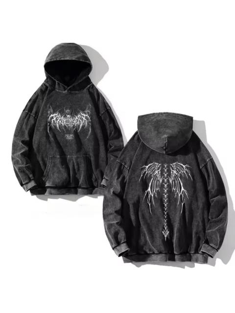 Other Designers Japanese Brand - Gothic Y2K Thorns Wing Print Washed Hoodies