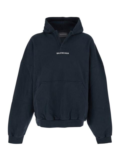 BALENCIAGA Balenciaga Men Black Hoodie With Logo Print On Front And Rear In Cotton Man