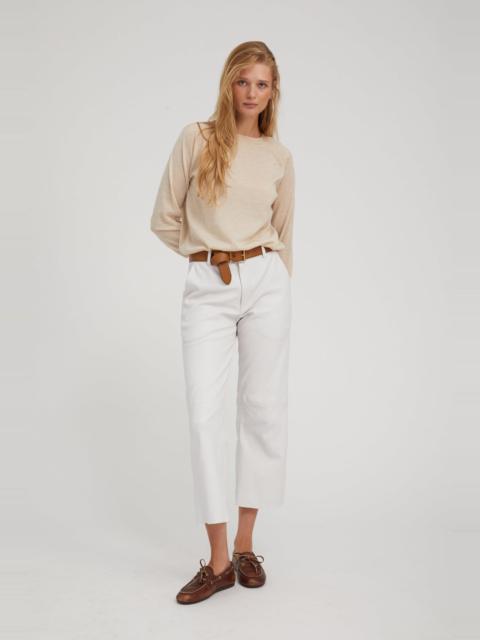 SPRWMN WHITE LEATHER CROPPED TROUSERS