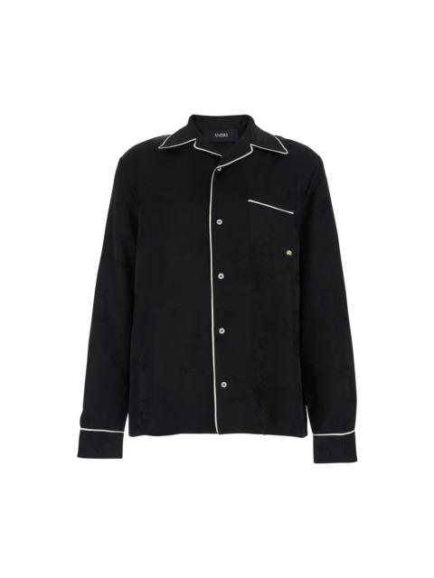 AMIRI Black Shirt With Cuban Collat And Tone-on-tone Floral Embroidery In Viscose Man