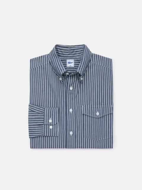 J. PRESS NAVY OXFORD DOUBLE STRIPE SHIRT - TRIM FIT