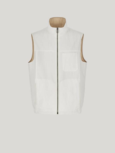 Canali MILK-SUEDE-COLORED REVERSIBLE PUFFER GILET IN LINEN AND SILK BLEND