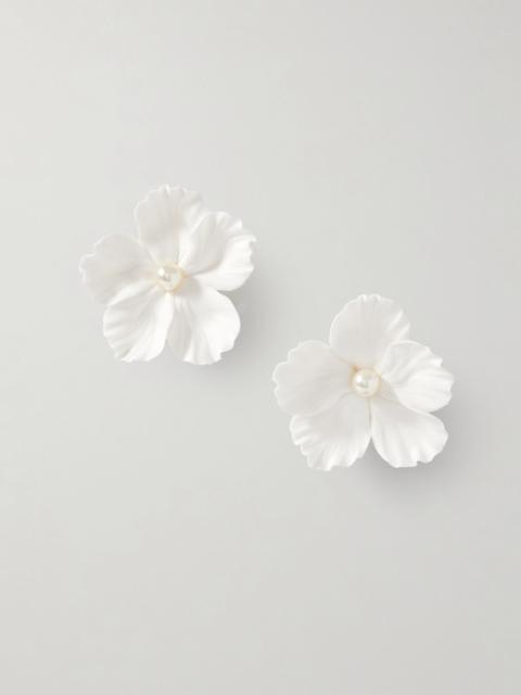 Jennifer Behr Verone clay and faux pearl earrings White