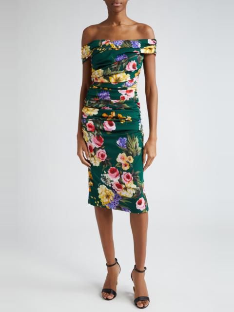 Dolce & Gabbana Garden Floral Print Charmeuse Sheath Dress